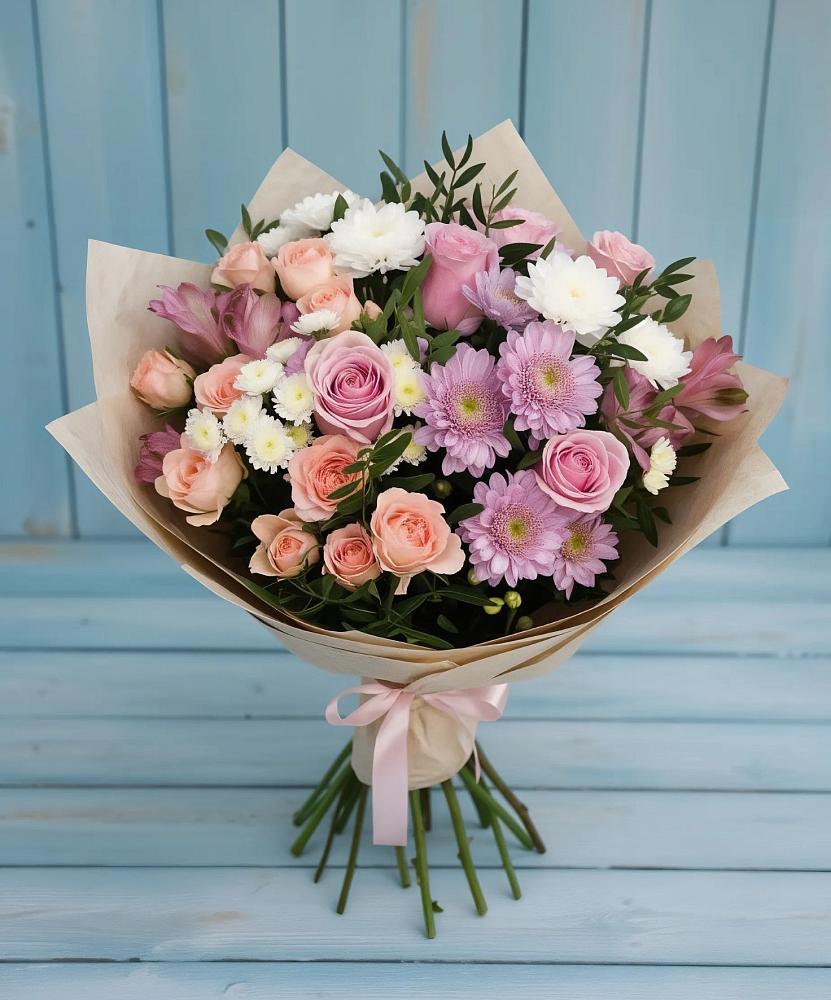 Букет цветов из: Хризантемы, Розы и Альстромерии в Золотухино